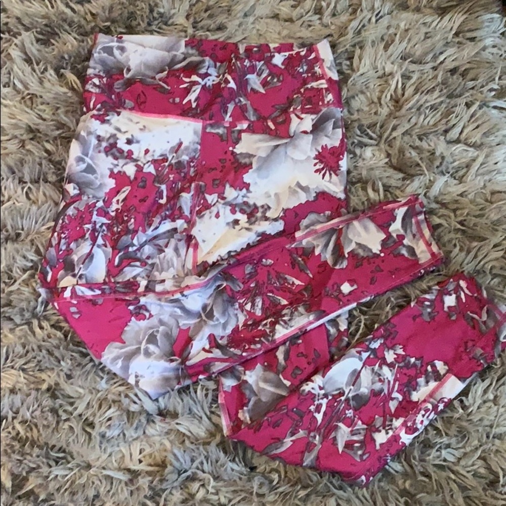 Pink & gray floral Fabletics workout pants size L